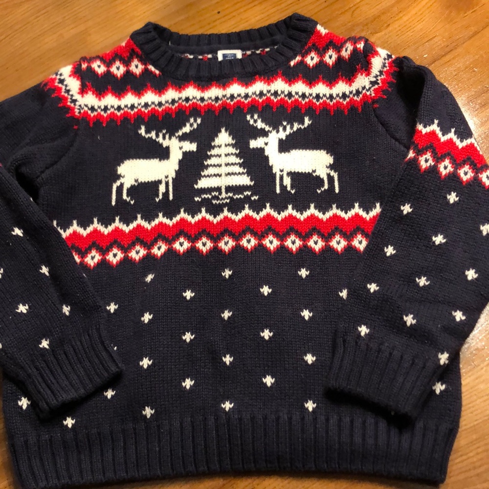 Janie and Jack winter toddler sweater. Navy blue, red and white. Size 3.